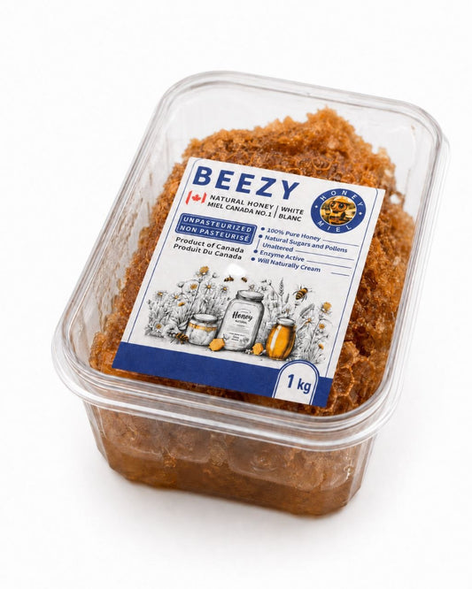 BEEZY1 kg raw honeycomb in clear packaging
