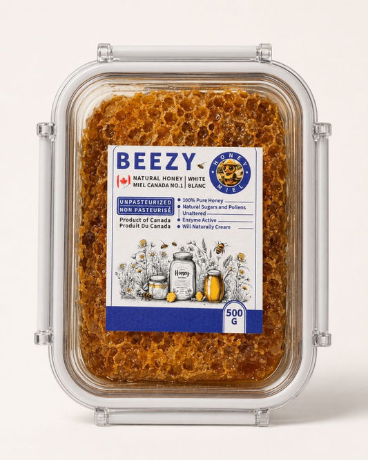 BEEZY 500 g raw honeycomb in clear packaging
